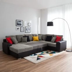 Roomscape Wohnlandschaft Berrings - (mit Schlaffunktion) - Kunstleder / Strukturstoff Schwarz / Grau - Longchair davorstehend links -Wohnzimmermöbel boutique en ligne wohnlandschaft berrings mit schlaffunktion kunstleder strukturstoff schwarz grau longchair davorstehend links 4993848