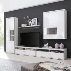 Loftscape Wohnwand Arco I (5-teilig) - Hochglanz Weiß / Grau -Wohnzimmermöbel boutique en ligne wohnwand arco i 5 teilig hochglanz weiss grau 4710624