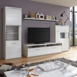 Loftscape Wohnwand Arco III (4-teilig) - Hochglanz Weiß / Grau -Wohnzimmermöbel boutique en ligne wohnwand arco iii 4 teilig hochglanz weiss grau 4710744