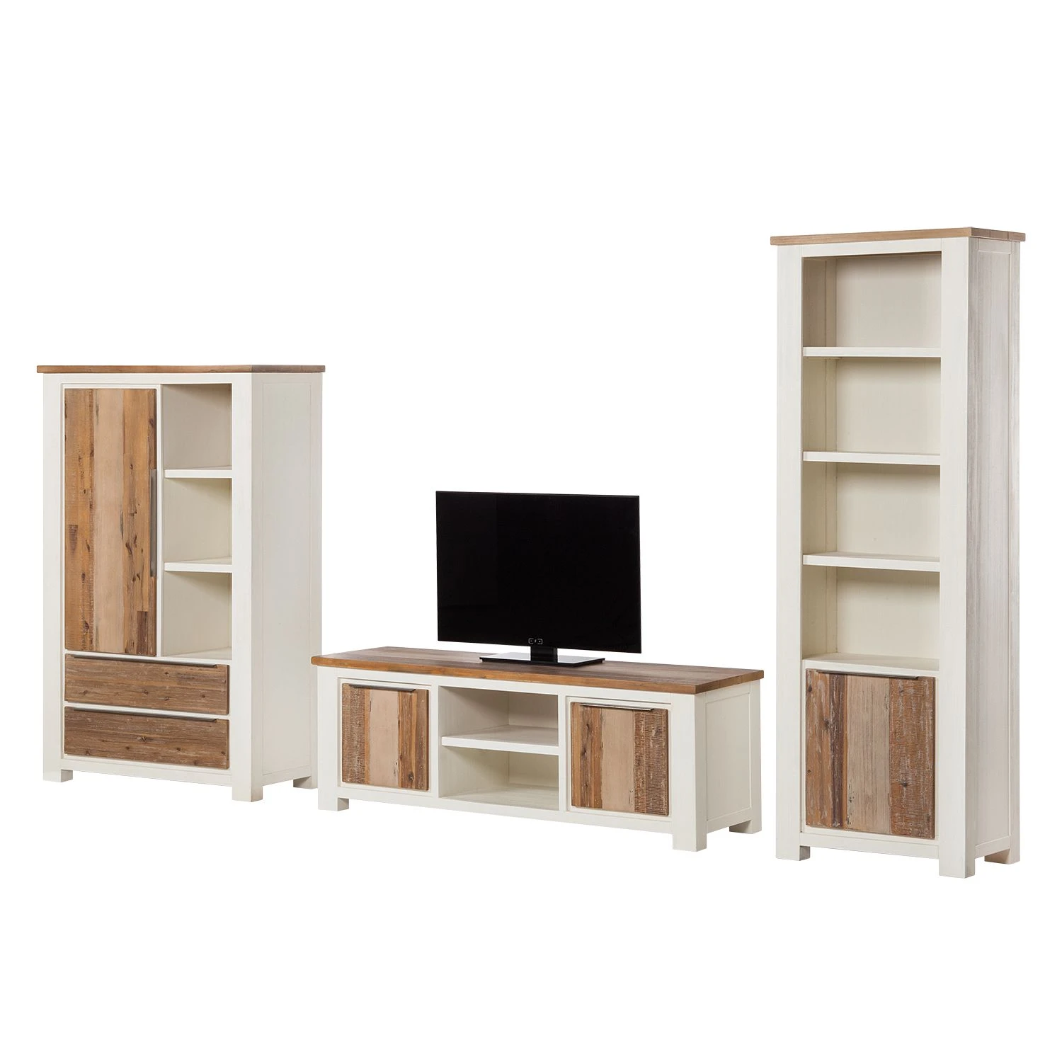 Maison Belfort Wohnwand Doral (3-teilig) - Akazie teilmassiv - Weiß / Akazie 2 Maison Belfort Wohnwand Doral (3-teilig) - Akazie teilmassiv - Weiß / Akazie – Bild 2