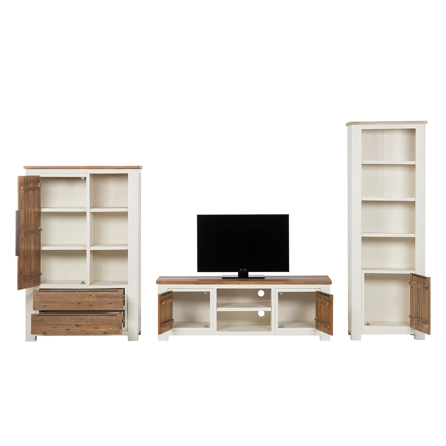 Maison Belfort Wohnwand Doral (3-teilig) - Akazie teilmassiv - Weiß / Akazie 5 Maison Belfort Wohnwand Doral (3-teilig) - Akazie teilmassiv - Weiß / Akazie – Bild 5