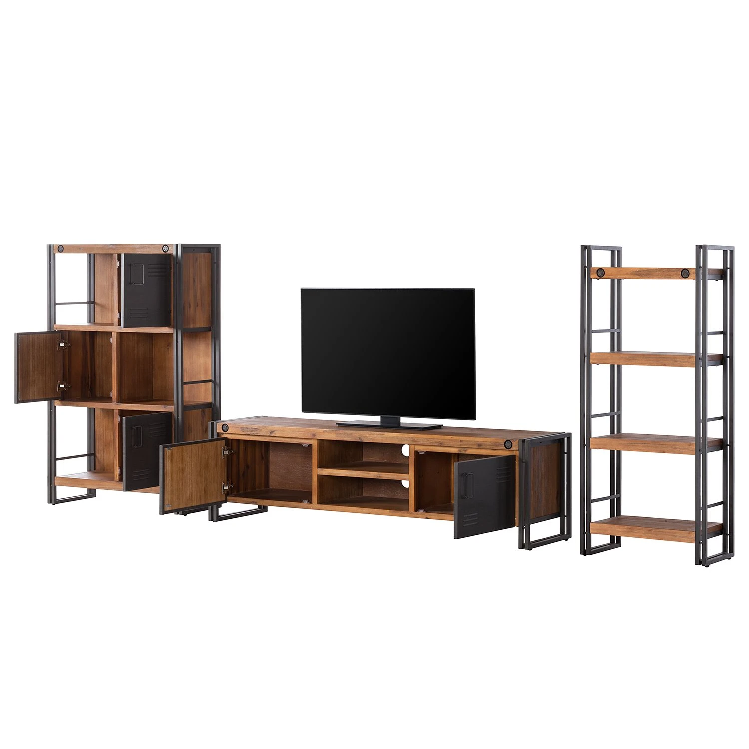 Ars manufacti Wohnwand Manchester I (3-teilig) - Akazie teilmassiv / Metall - Akazie / Anthrazit 3 Ars manufacti Wohnwand Manchester I (3-teilig) - Akazie teilmassiv / Metall - Akazie / Anthrazit – Bild 3