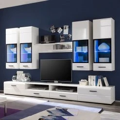 Mooved Wohnwand Marcello (7-teilig) - inkl. Beleuchtung - Hochglanz Weiß/Weiß