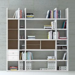 Loftscape XL Regalwand Emporior III.A - Hochglanz Weiß / Eiche Sonoma Dekor - Ohne Beleuchtung